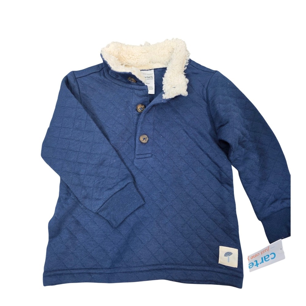 NEW Carters Just One You Baby Boys Quilted Sherpa Neck Lined Pullover 18m /A3